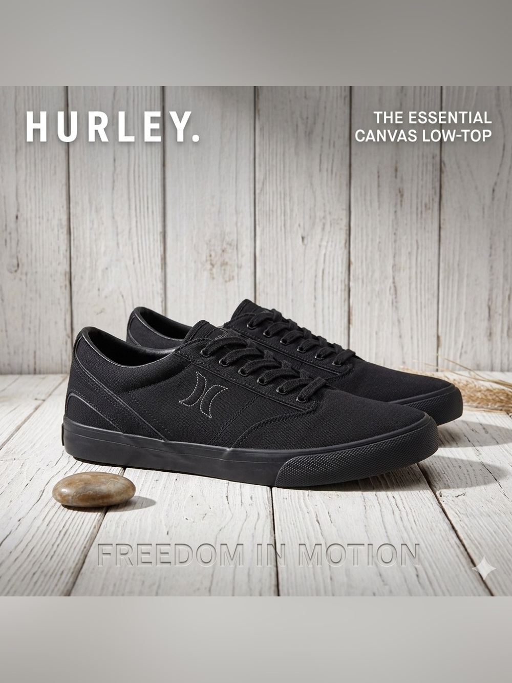 Hurley Men’s Arlo Shoreline Black Canvas Low Top Skate Surf Sneakers Size 11